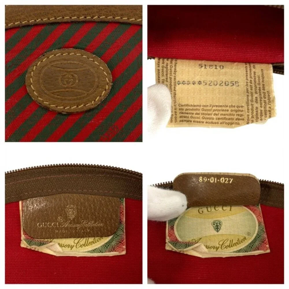 Gucci Vintage Red Green Brown Leather Pouch Makeup - Picture 4 of 9